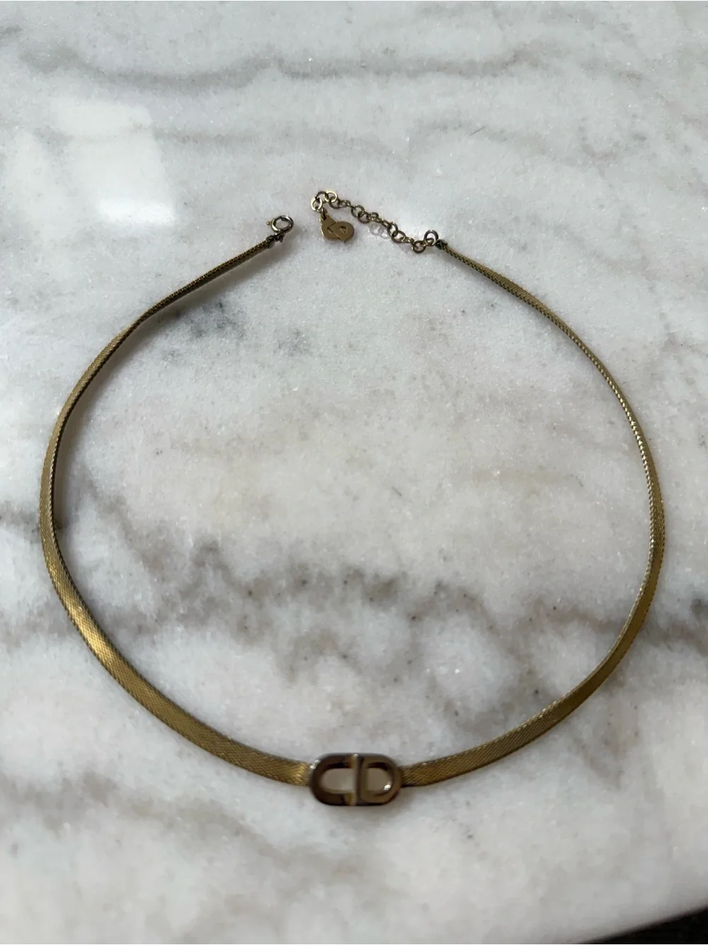 Dior Gold Tone Mesh Choker with CD Logo - Picture 5 of 11